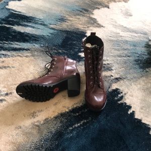 Xoxo brand Burgundy colored boots, lace up with zippers